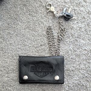 Harley-Davidson Black Leather Wallet with Silver Chain